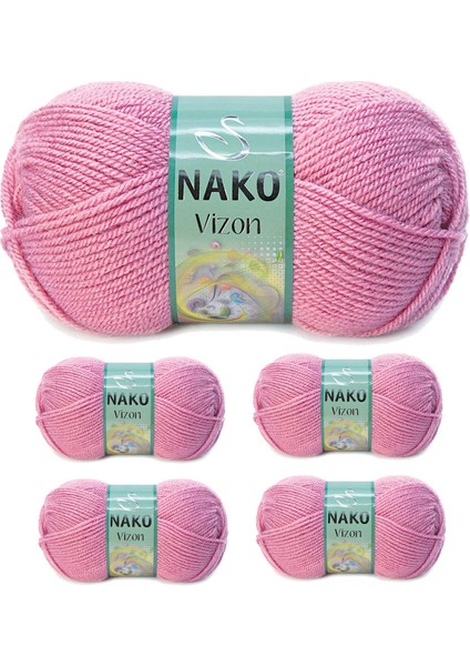 5 Adet Vizon Premium Akrilik El Örgü Ipi Yünü Renk NO:275 Gül Kurusu