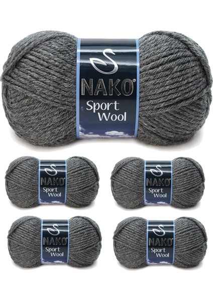 5 Adet Sport Wool Atkı Bere Ceket Yelek Örgü İpi Yünü No: 193 Koyu Gri Melanj