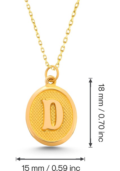 Kadın 14 Ayar Altın Harf Kolye Nostaljik Oval D Harfi Altın Kolye Zincirli 42 cm modelleri
