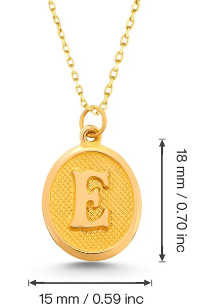 Kadın 14 Ayar Altın Harf Kolye Nostaljik Oval E Harfi Altın Kolye Zincirli 42 cm modelleri