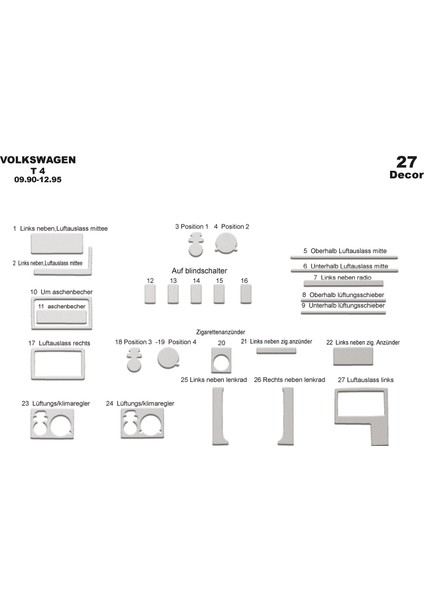Meriç® Vw Transporter T4 Ön Torpido Kaplama Maun 27 Parça 1990-1995