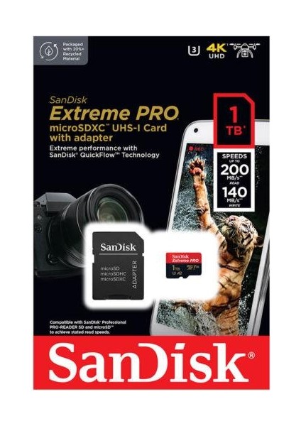 Sandısk Extreme Pro 1tb Micro Sd Hafıza Kartı 200MB/90MB SDSQXCD-1T00