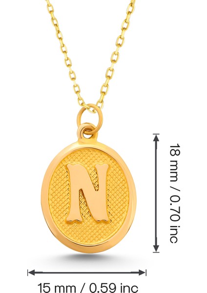 Kadın 14 Ayar Altın Harf Kolye Nostaljik Oval N Harfi Altın Kolye Zincirli 42 cm modelleri