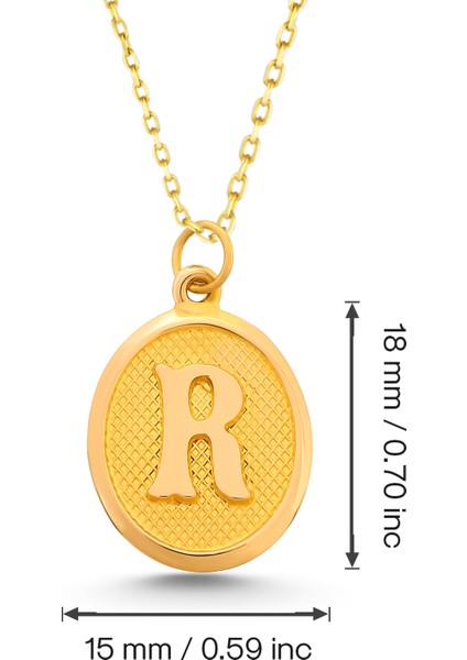 Kadın 14 Ayar Altın Harf Kolye Nostaljik Oval R Harfi Altın Kolye Zincirli 42 cm modelleri