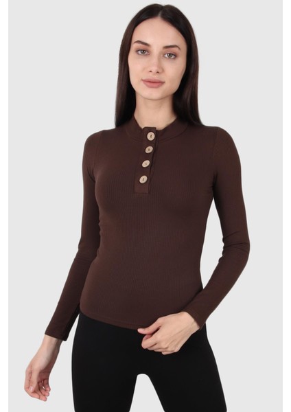 Düğme Detaylı Uzun Kol T-Shirt (B20-1669)