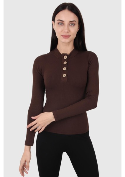 Düğme Detaylı Uzun Kol T-Shirt (B20-1669)