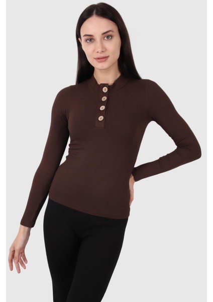 Düğme Detaylı Uzun Kol T-Shirt (B20-1669)