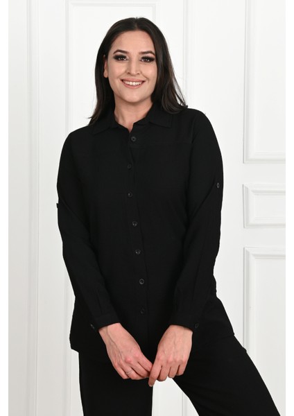 Kadın Keten Kumaş Palazzo Pantolonlu Büyük Beden Gömlek Takım 3686-23 fiyatları