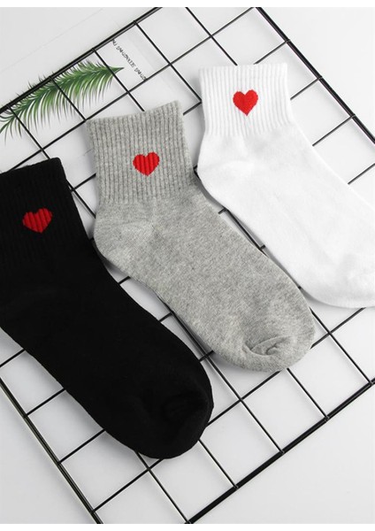 Black Arden Socks Kalp Desenli Siyah Beyaz Gri Kolej Çorap 3 Çift