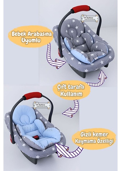 3 Parça - Puset Örtüsü, Bel Destekli Puset Minderi, Puset Çarşafı, %100 Pamuk - Panço