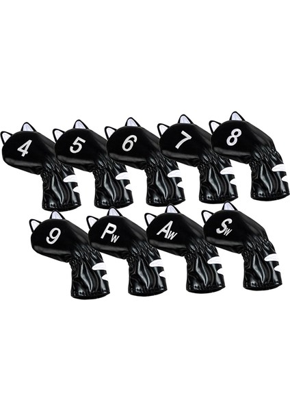 Golf Club Headcover Mallet Putter Cat Desen Aksesuarları Putter Cue Headcover 9pcs Demir Siyah (Yurt Dışından)