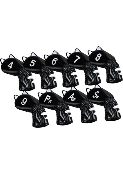 Golf Club Headcover Mallet Putter Cat Desen Aksesuarları Putter Cue Headcover 9pcs Demir Siyah (Yurt Dışından)