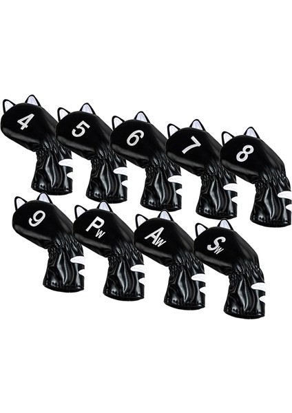 Golf Club Headcover Mallet Putter Cat Desen Aksesuarları Putter Cue Headcover 9pcs Demir Siyah (Yurt Dışından)