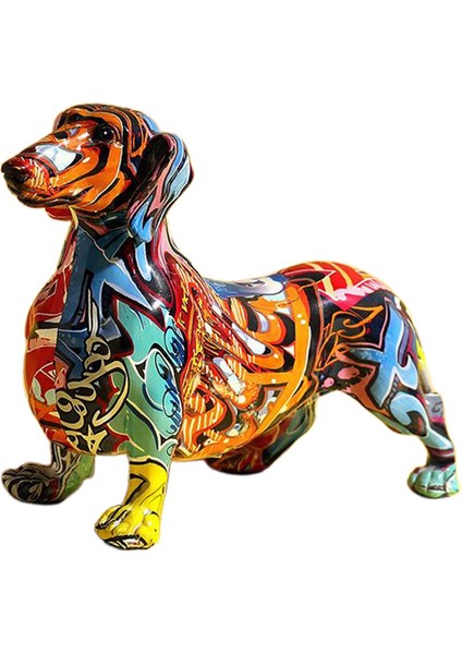 Modern Graffiti Resim Dachshund Köpek Heykelcik Hayvan Masaüstü Art Craft A (Yurt Dışından)