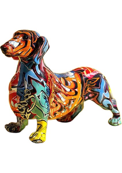 Modern Graffiti Resim Dachshund Köpek Heykelcik Hayvan Masaüstü Art Craft A (Yurt Dışından)