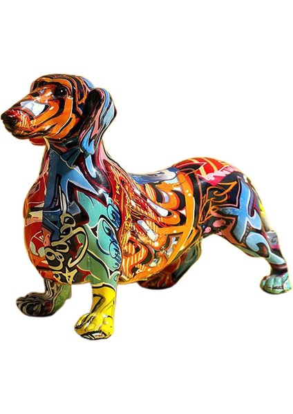 Modern Graffiti Resim Dachshund Köpek Heykelcik Hayvan Masaüstü Art Craft A (Yurt Dışından)