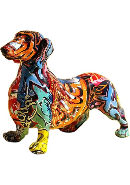 Modern Graffiti Resim Dachshund Köpek Heykelcik Hayvan Masaüstü Art Craft A (Yurt Dışından)