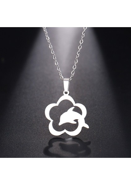 Titanyum Paslanmaz Çelik " Yunus Balığı " Kolyesi (Gümüş)