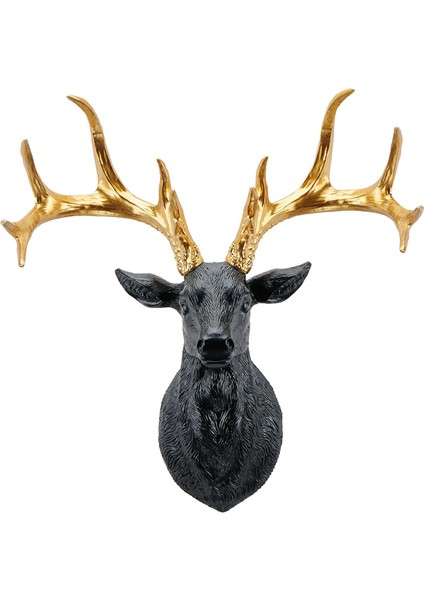 3D Geyik Head Figürin Antlers Hayvan Heykeli Yatak Odası Galeri Dekorasyonu Siyah Altın (Yurt Dışından)