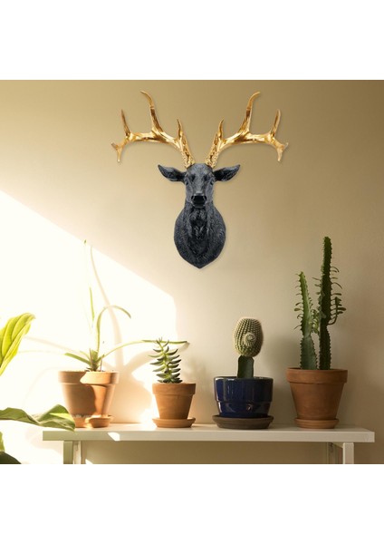 3D Geyik Head Figürin Antlers Hayvan Heykeli Yatak Odası Galeri Dekorasyonu Siyah Altın (Yurt Dışından) modelleri