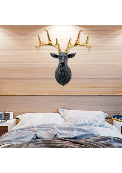 3D Geyik Head Figürin Antlers Hayvan Heykeli Yatak Odası Galeri Dekorasyonu Siyah Altın (Yurt Dışından) fırsatları