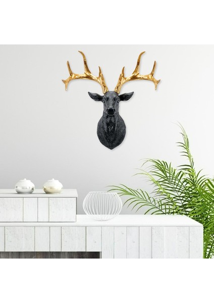 3D Geyik Head Figürin Antlers Hayvan Heykeli Yatak Odası Galeri Dekorasyonu Siyah Altın (Yurt Dışından) indirimleri