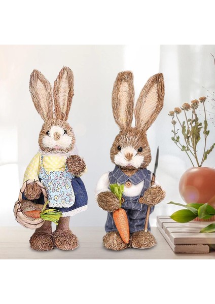 1 Paar Straw Bunny Dekor Çiftçi Tavşan Ayakta Hayvan Masa Süsleme Mavi (Yurt Dışından)