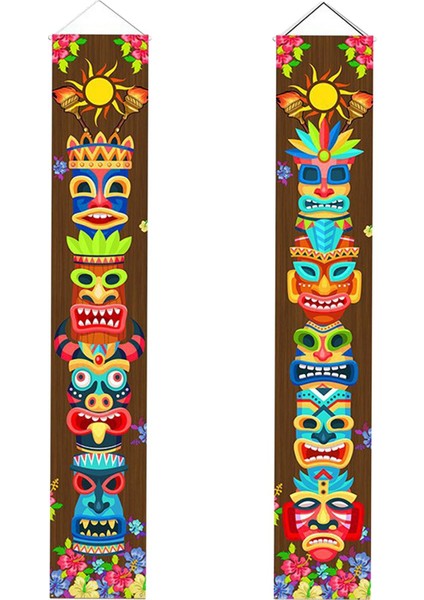 2x Kapı Banner Hawaiian Luau Sundurma Işareti Mardi Gras Parti Zemin Plajı (Yurt Dışından)