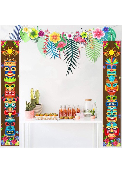 2x Kapı Banner Hawaiian Luau Sundurma Işareti Mardi Gras Parti Zemin Plajı (Yurt Dışından) fırsatları