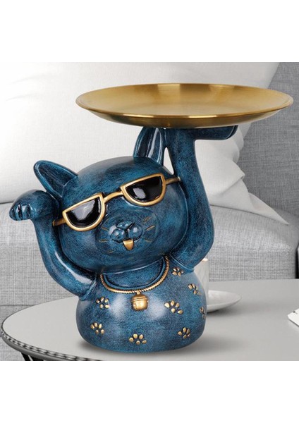 Masa Üstü Reçine Heykeli Şanslı Kedi Heykel Figürin ile Ev Taşınma Mavisi Için Tepsi (Yurt Dışından) fiyatları