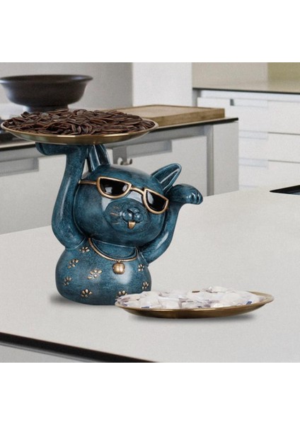 Masa Üstü Reçine Heykeli Şanslı Kedi Heykel Figürin ile Ev Taşınma Mavisi Için Tepsi (Yurt Dışından) modelleri
