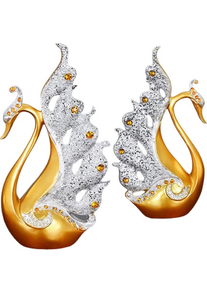 1 Pair Birkaç Swan Heykel Figürin Reçine Süsleri Masa Ev Dekor (Yurt Dışından)