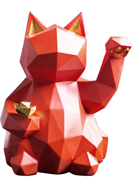 Şanslı Kedi Figüre Raf Ekran Süsleri Iyi Ofis Heykeli Kırmızı (Yurt Dışından)