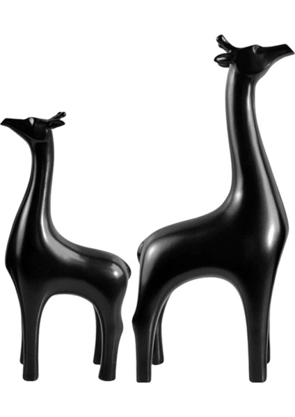 2x Geyik Heykeli Figürinler Kitap Masaüstü Dekorasyon Siyah Için Feng Hayvan (Yurt Dışından)