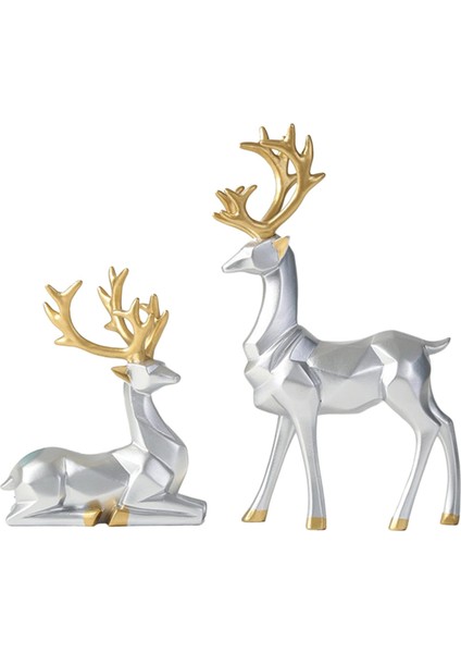2 Adet Reçine Geyiği Heykelcik Hayvan Modeli Ofis Evi Için Koleksiyon Heykeli (Yurt Dışından)