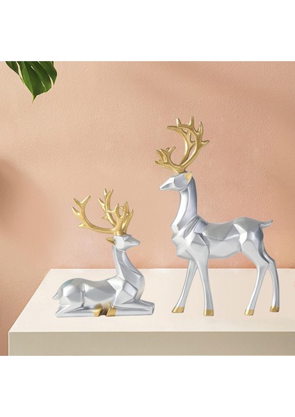 2 Adet Reçine Geyiği Heykelcik Hayvan Modeli Ofis Evi Için Koleksiyon Heykeli (Yurt Dışından) modelleri