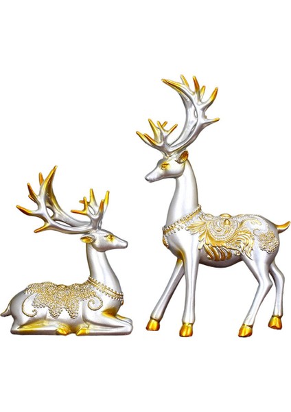 2 Adet Ren Geyiği Heykel Heykel Oturma Odası Masa Figürü Süsleme Bir Çift (Yurt Dışından)