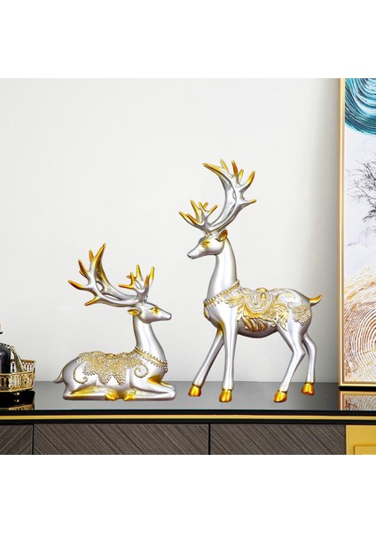 2 Adet Ren Geyiği Heykel Heykel Oturma Odası Masa Figürü Süsleme Bir Çift (Yurt Dışından) modelleri