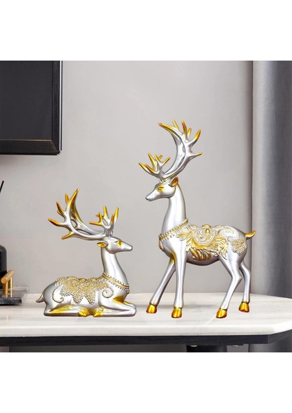 2 Adet Ren Geyiği Heykel Heykel Oturma Odası Masa Figürü Süsleme Bir Çift (Yurt Dışından) fırsatları