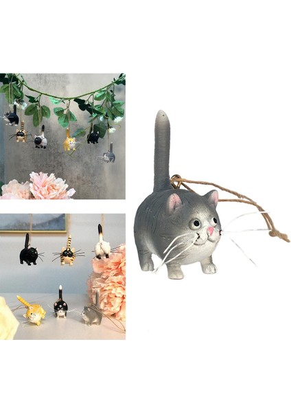 Sevimli Reçine Kedi Figürin Asılı Süsleme Minyatür Hayvanlar Heykel Dekor Gri (Yurt Dışından) fırsatları