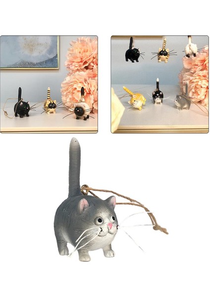 Sevimli Reçine Kedi Figürin Asılı Süsleme Minyatür Hayvanlar Heykel Dekor Gri (Yurt Dışından) indirimleri
