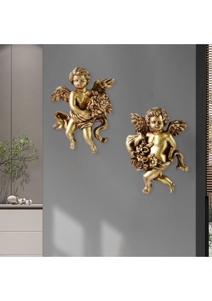 2x Melek Heykel Figürinleri Çim Duvar Heykel Reçine El Sanatları Oturma Odası D (Yurt Dışından)