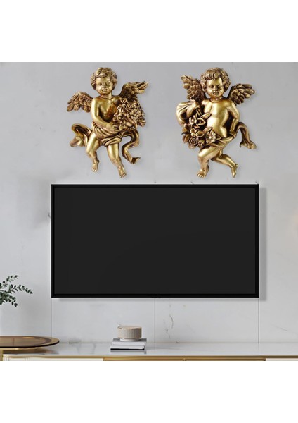 2x Melek Heykel Figürinleri Çim Duvar Heykel Reçine El Sanatları Oturma Odası D (Yurt Dışından) modelleri