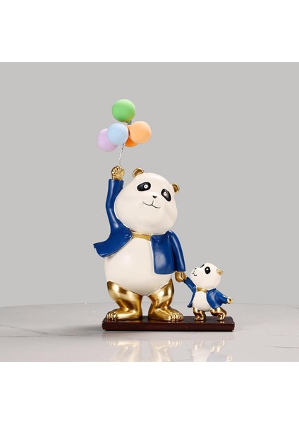 Panda Heykeli Figürin, Yaşam Standı Masaüstü Mavi Için Balonlu (Yurt Dışından) modelleri