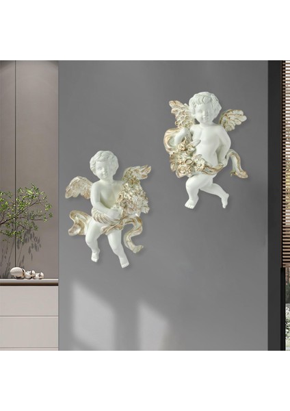 2pcs Angel Heykel Figürinleri Cherub Duvar Heykel Kanatları Dekor B Için Dekoratif (Yurt Dışından) fiyatları