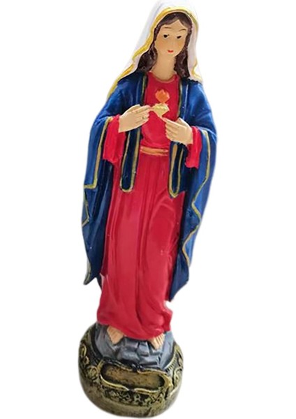 Virgin Mary Heykel Figürin Koleksiyonu Kilise Masası Dekorasyon Mavi Kırmızı (Yurt Dışından)