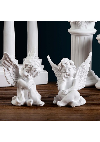 2x Cherubs Angels Heykel Reçine El Yapımı Ev Dekor Masası Beyaz Için Sevimli (Yurt Dışından)