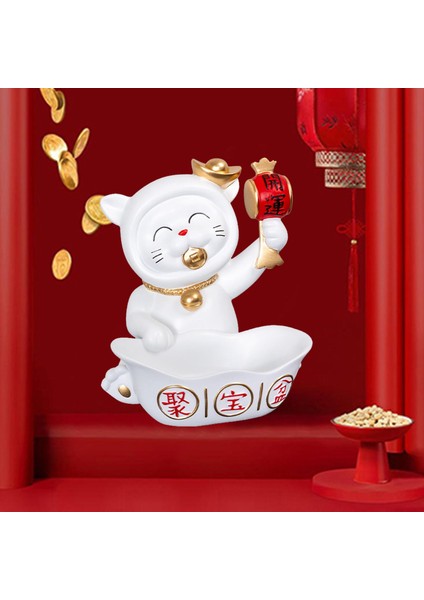 Şanslı Kedi Figürinler Şeker Yemeği Atıştırmalık Saklama Kutusu Anahtarlar Depolama Dekorasyon Beyaz (Yurt Dışından) modelleri