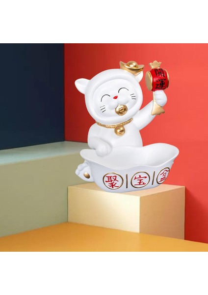 Şanslı Kedi Figürinler Şeker Yemeği Atıştırmalık Saklama Kutusu Anahtarlar Depolama Dekorasyon Beyaz (Yurt Dışından) fırsatları