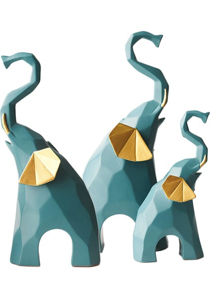 3 Fil Heykeli Set Koleksiyon Aksesuar El Sanatları Yatak Odası Green Için Modern (Yurt Dışından)